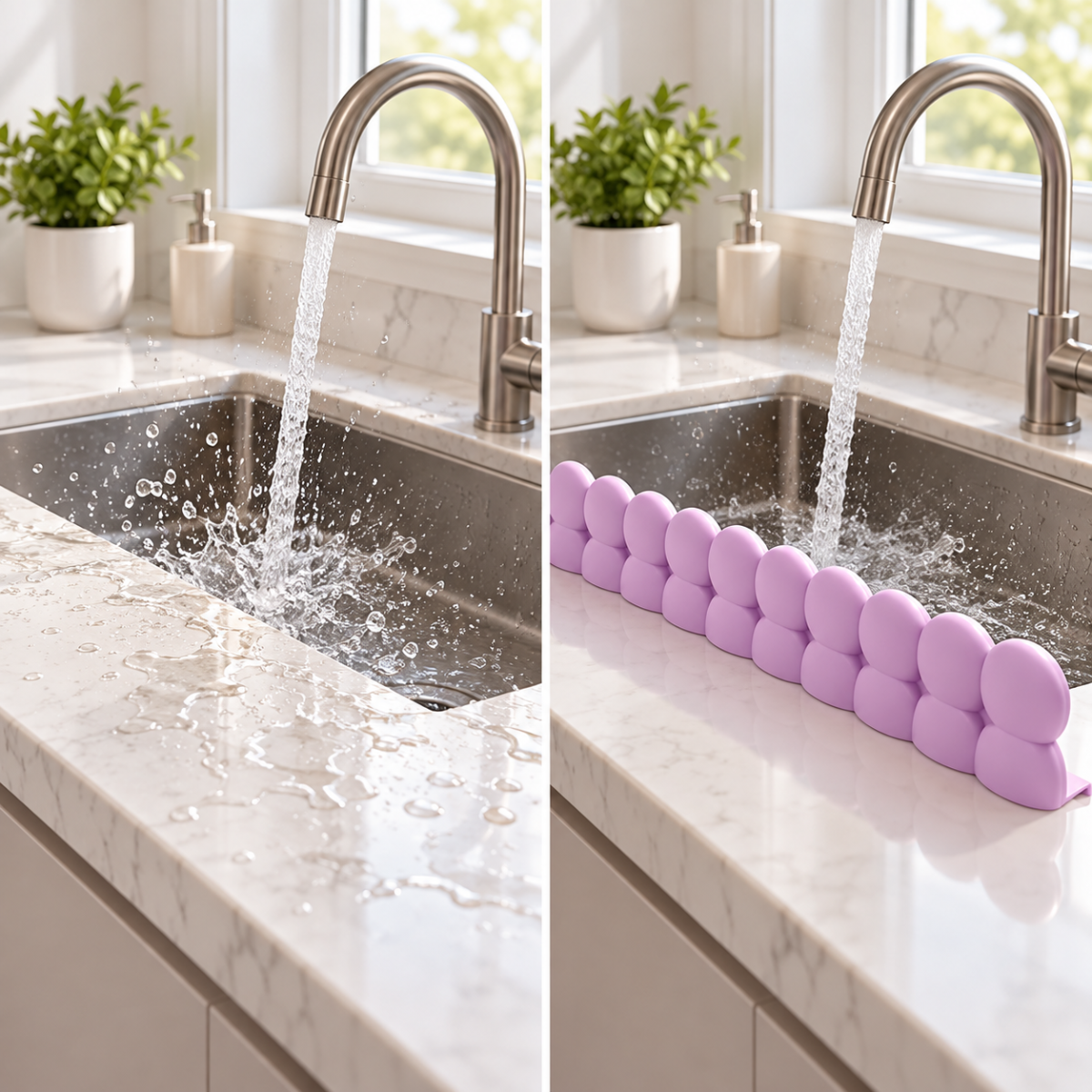 השוואה בין כיור ללא AquaStop לכיור עם AquaStop