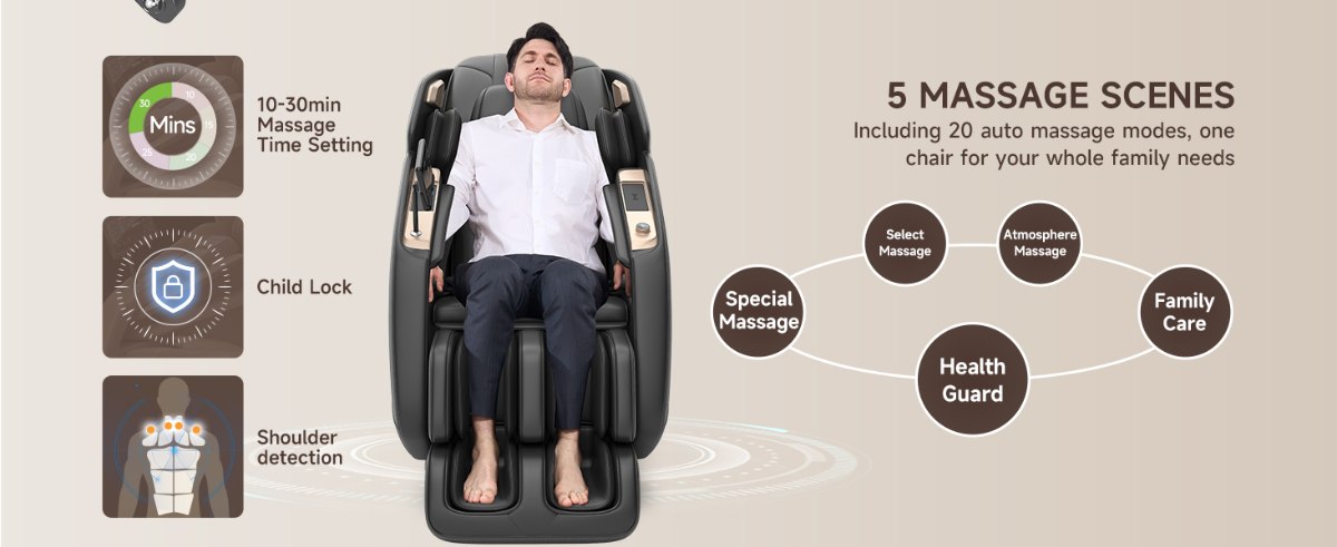 Side view of Real Relax 4D chair highlighting backlit touch pad and ergonomic design
