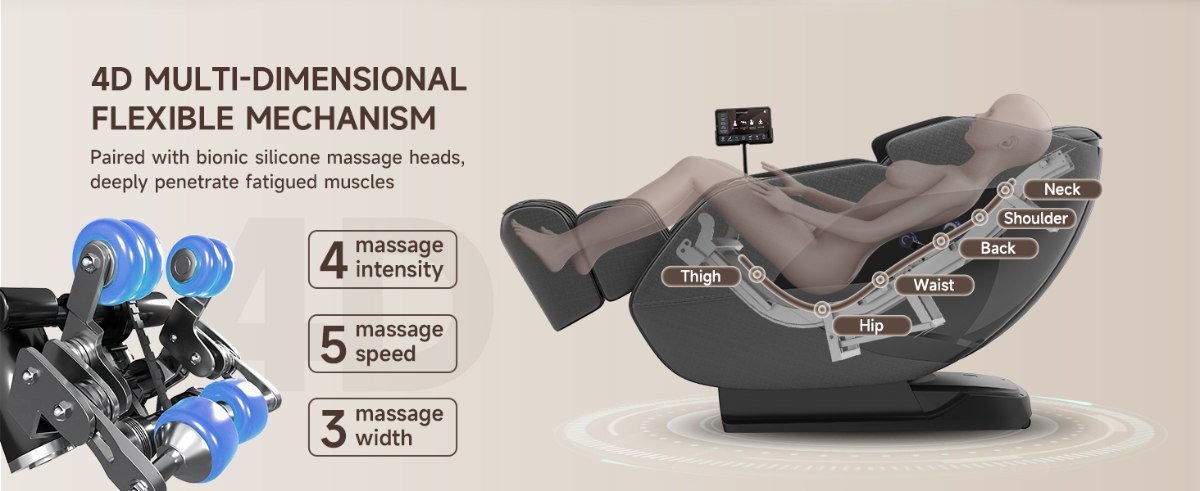 Front view of Real Relax 4D Massage Chair in black with SL track and zero-gravity recline