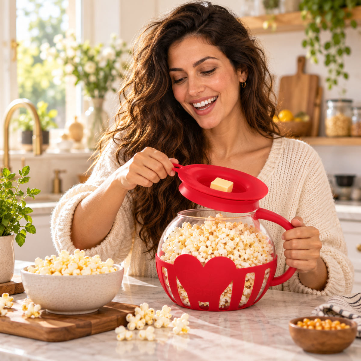 PopChef מכין פופקורן מזכוכית במטבח
