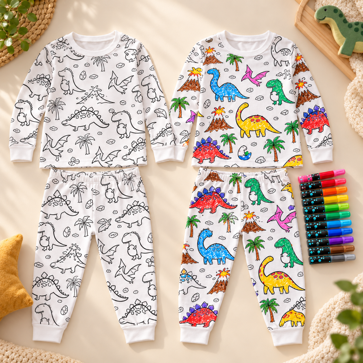 לפני ואחרי צביעה של פיגמת SketchWear עם 12 הטושים